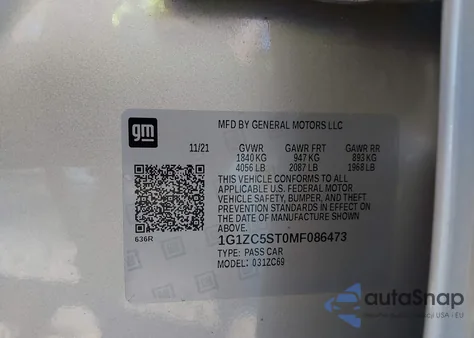 2021 Chevrolet Malibu Fwd 1Fl from USA, damaged, VIN 1G1ZC5ST0MF086473